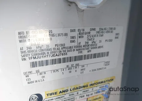 2018 Ford Expedition Xlt из США, поврежденный, VIN 1FMJU1HT7JEA27855